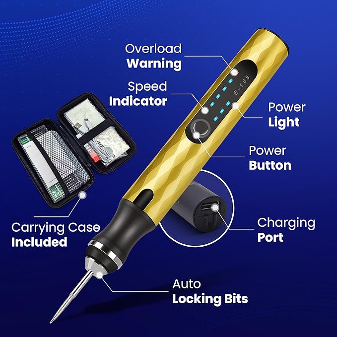ELK Customizer Engraving Pen for All Materials - 2025 UPGRADED Torque - Rechargeable, Wireless & Beginner Friendly - Engrave 50+ Surfaces - For DIYers & Artists - 30+ Bits & Tools Included - Gold