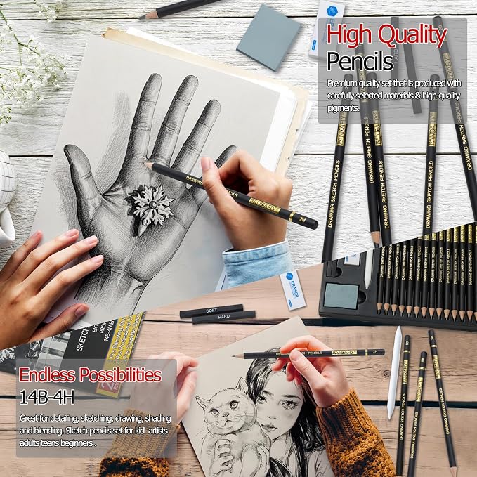 PANDAFLY Drawing Sketching Pencil Set, 20 Piece, 4H-14B Graphite Pencils | Pro - Image 5
