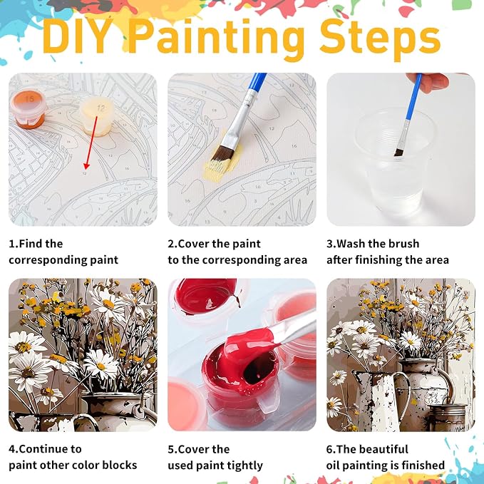 Flowers Paint by Numbers Kit for Adults, Daisy Paint by Numbers Kit for Adults - Image 9