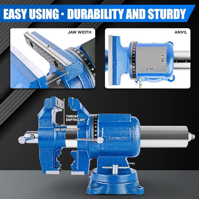 6-Inch Heavy Duty Bench Vise Ductile Iron Bench Vise 360° Multi-Purpose Bench Vice with Anvil, Clamp force 8800lbs, Blue