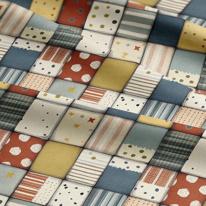 Soft Neutral Patchwork Cotton Fabric Panel 61 x 36.6 Inches, Minimal Geometric - Image 7
