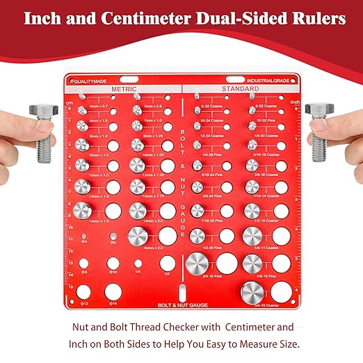 42 Nut and Bolt Thread Checker, Bolt Size and Thread Gauge 19 Standard & 15 Metric Bolt & 8 Drill Bit Gauge, Bolt and Nut Identifier Gauge with Inch and Centimeter Scales