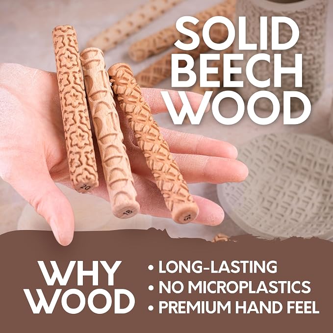Byllstore Clay Texture Rollers | 10-Pack | 5 in x 0.65 in | Premium Wooden - Image 4