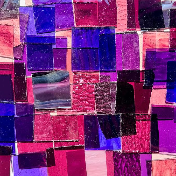 ILLUCKAI 2.2lb Purple Stained Glass Scraps, Irregular Stained Glass Sheets - Image 2