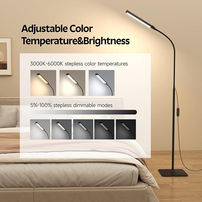 Aisutha LED Floor Lamp, Reading Lamps Adjustable Stepless Colors & Brightness - Image 2