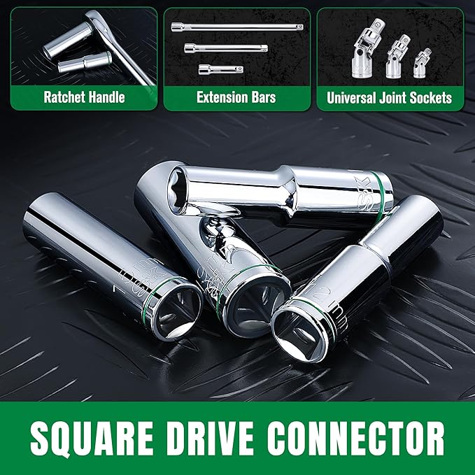 SK 1/2" Drive Socket Set, Deep Metric Sockets, 11-Piece 10-20mm, SuperKrome Finish, Premium CR-V Construction, with Aluminum Socket Organizer