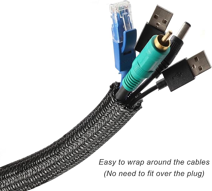 25ft - 3/4 inch Braided Cable Management Sleeve Cord Protector - Self-Wrapping - Image 2