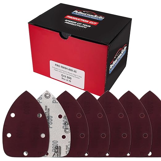 Premium 800 Grit 5-Hole Pattern Mouse Detail Sander Sandpaper Sheets, Box of 45 - Dustless Hook & Loop Triangle Shaped Mouse Disc Pads - Woodworking Tool Sand Wood Furniture Auto Paint
