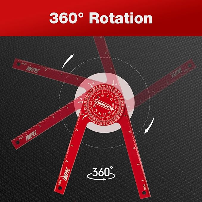 7.3 Inch Aluminum Miter Saw Protractor,Rust Proof Angle Finder Precision Laser Engraved Scales and 360 Degree Rotation Function