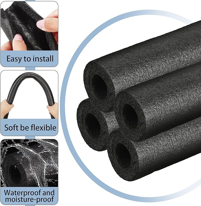 Amylove 12 Pcs 3.3 Feet Foam Pipe Insulation Foam Tube Insulating Water Pipe Pool Swim Noodles Heat Preservation Pipe Covers for Tubing Outdoor Freeze Protection (Black,3/4 Inch)