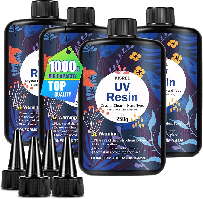 KISREL UV Resin 1000g，4 x 250g UV Resin Kit, Hard Type Crystal Clear by KISREL
