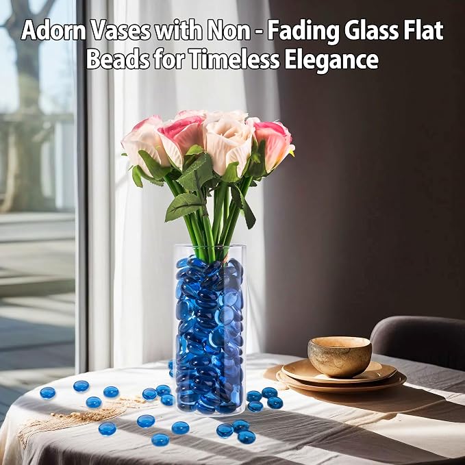 Pale Blue Glass Marbles, 0.97LB Transparent Flat Glass Beads - Image 2