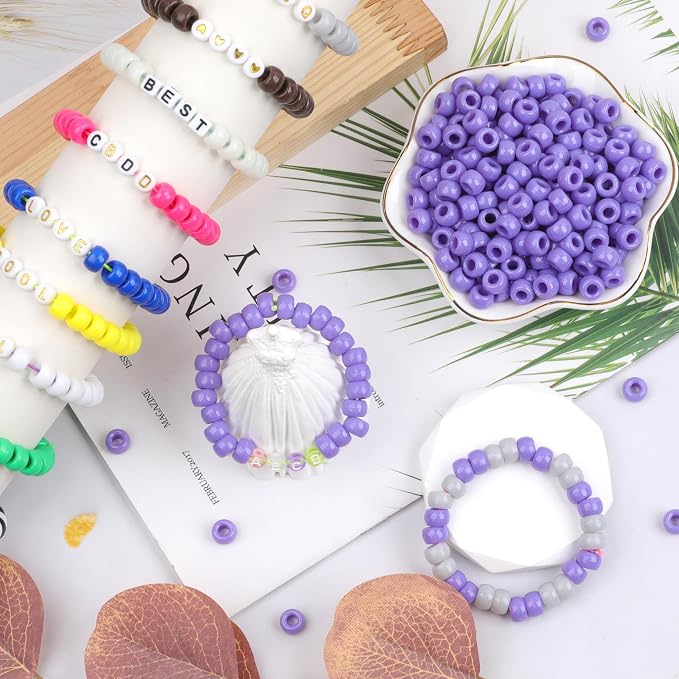 1000Pcs Pony Beads Bracelet 9mm Purple Plastic Barrel Pony Beads - Image 4