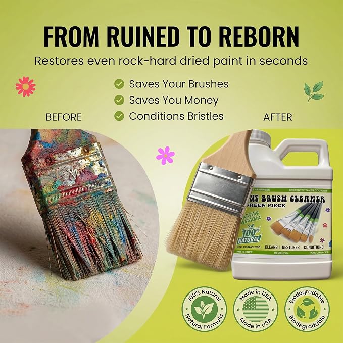 Green Piece® Paint Brush Cleaner & Restorer – 100% Natural, Non-Toxic Formula – - Image 2