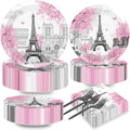 Naozinebi 200pcs Paris Eiffel Tower Plates Napkins Parisian Party Paris by Naozinebi