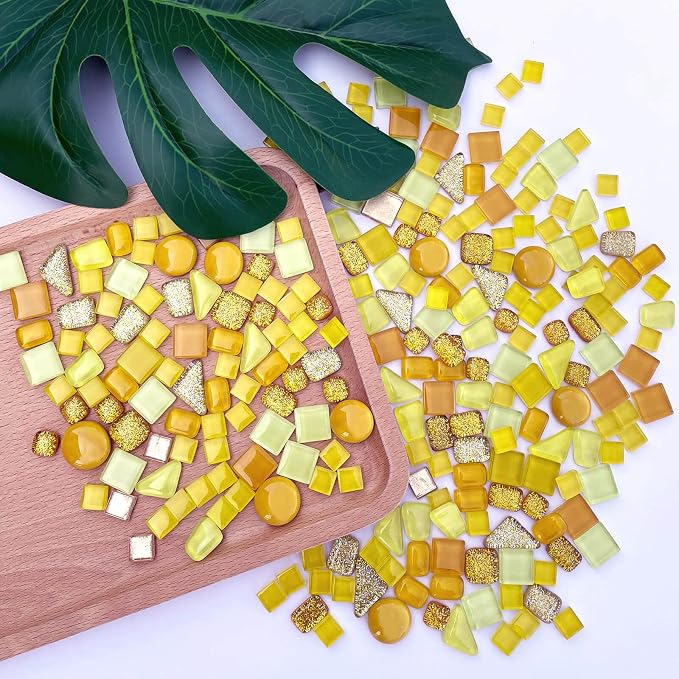LITMIND 1.1LB Yellow Mixed Irregular Crystal Glass Mosaic Tiles - Image 3