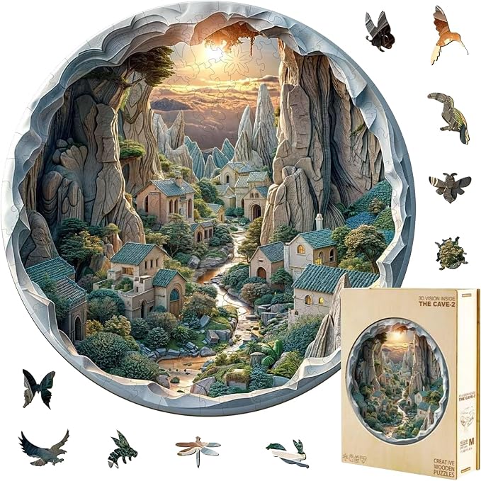 Wooden Puzzles Adults, 3D Cave Forest Puzzle 200 Pieces, Unique Animal Shaped by Jollitot