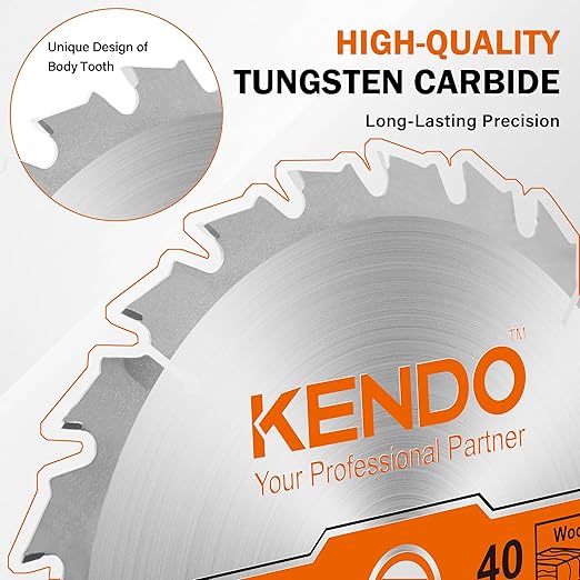 KENDO 1-Pack 10 Inch 40T Carbide-Tipped Circular Saw Blade with 5/8 Inch Arbor, Professional ATB Finishing Woodworking Miter/Table Saw Blades for Plywood, Laminate, Ripping Wood