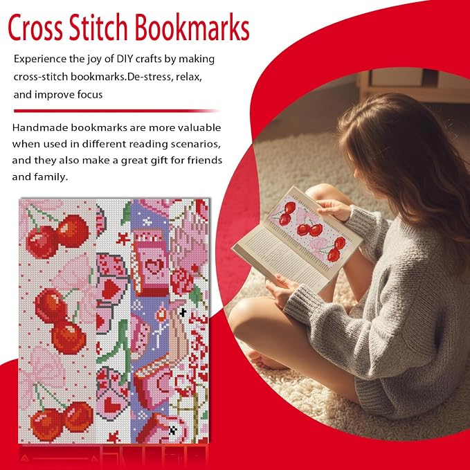 4 Pack Pink Cross Stitch Bookmark Kit - Image 2