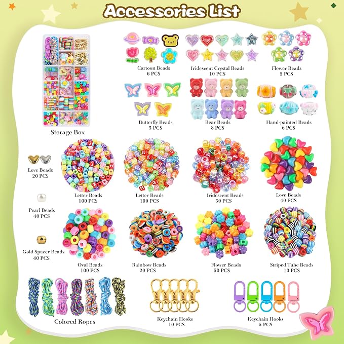 Ecoofor 633 PCS Beaded Keychain Making Kit, Acrylic Alphabet Letter Beads - Image 6