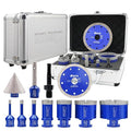 SHDIATOOL Diamond Tile Drill Bits Kit 11pcs, Porcelain Hole Saw Sets, Core Bits Cutter for Drilling Ceramic Marble Granite (6/8/10/25/35/50/65/10MM/2''/SDS/4.5")