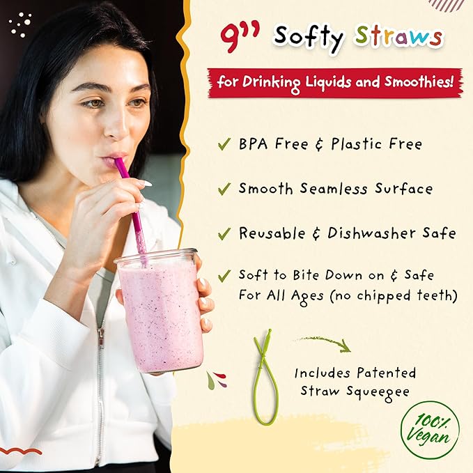 Softy Straws Wide Premium Reusable Silicone Drinking Straws + Patented Straw - Image 2
