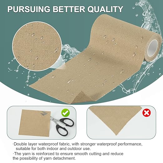 Canvas Repair Tape, 4×63 Inches Flaxen Waterproof Self-Adhesive Patch for Outdoor Gear, Durable and Weatherproof Fabric Tape for Boat Covers,Couch,Tents,Sofas,Sun Shades, Awnings, and Lounge Chairs