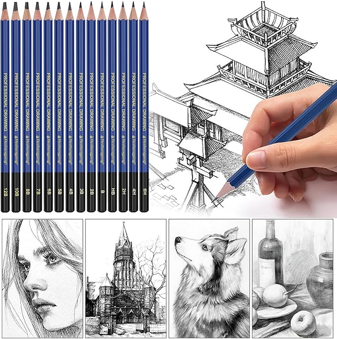 Pro Pencils Drawing Sketching Set 14 pcs Graphite Kit Soft Pencils Ideal Gift - Image 3