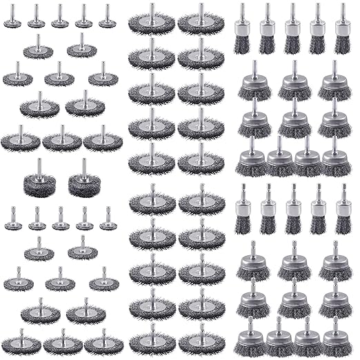 Rocaris 82 Pack Carbon Steel Wire Wheel Brush, Cup Brush, Wheel Brush, Pen Brush Set with 1/4-Inch Shank for Rust Removal, Corrosion and Scrub Surfaces, Grey