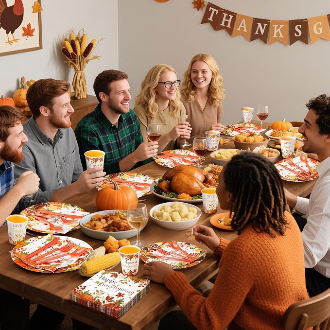 450 Pcs Happy Friendsgiving Tableware Set Decorations, Fall Thanksgiving - Image 4