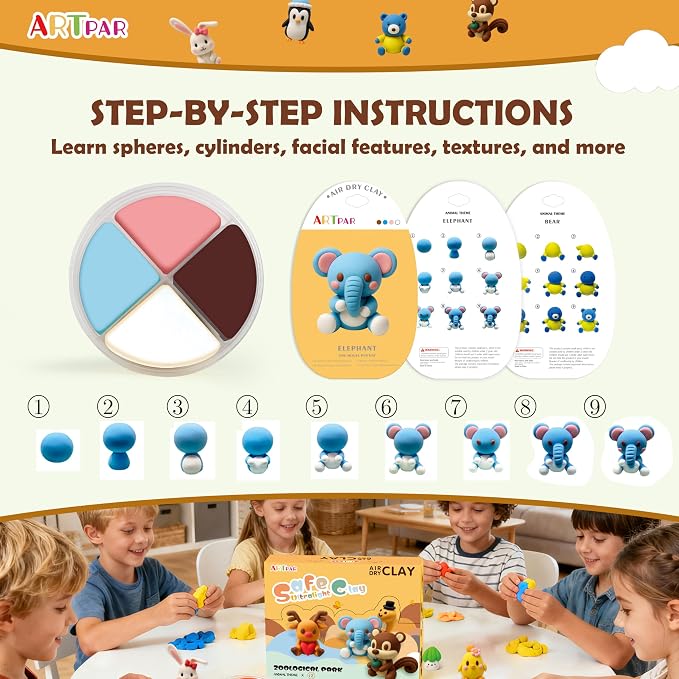 ARTPAR Air Dry Clay, 12 Animals Modeling Magic Clay Kit, Kids Crafts Gifts | - Image 3