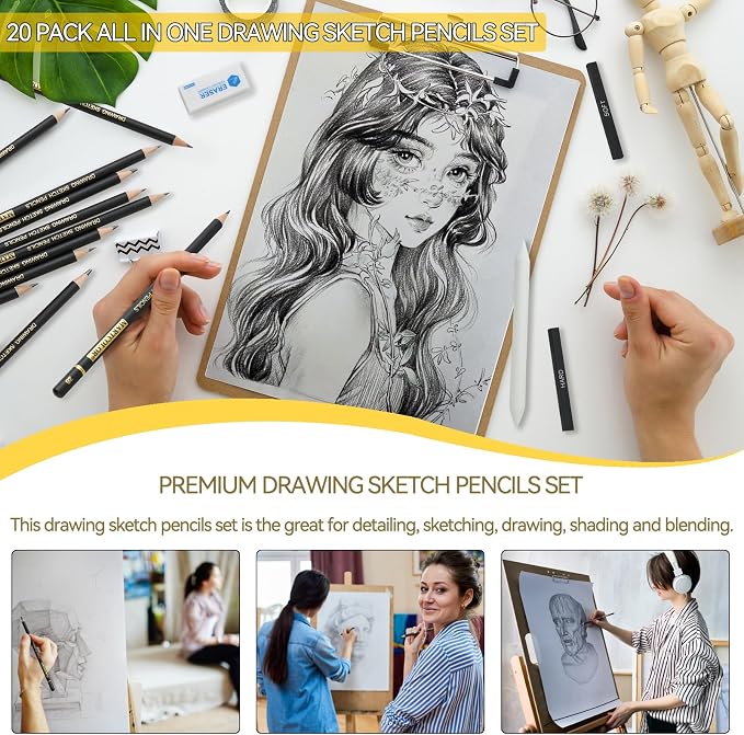 MARTCOLOR Drawing Sketching Pencil Set, 20 Pieces, Graphite Pencils, Charcoal - Image 5