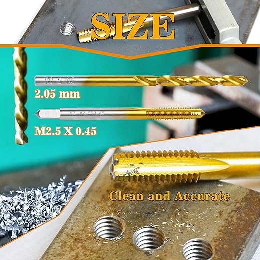 M2.5x0.45 Tap and 2.05mm Drill Bit Kit, M2 HSS Metric Drill and Tap Set, Combination of Drill and Tap Kit for Metal