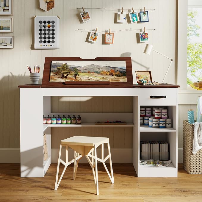 Verano Garden 55.1" Drafting Table, Craft Art Table, Computer Desk | Storage - Image 7