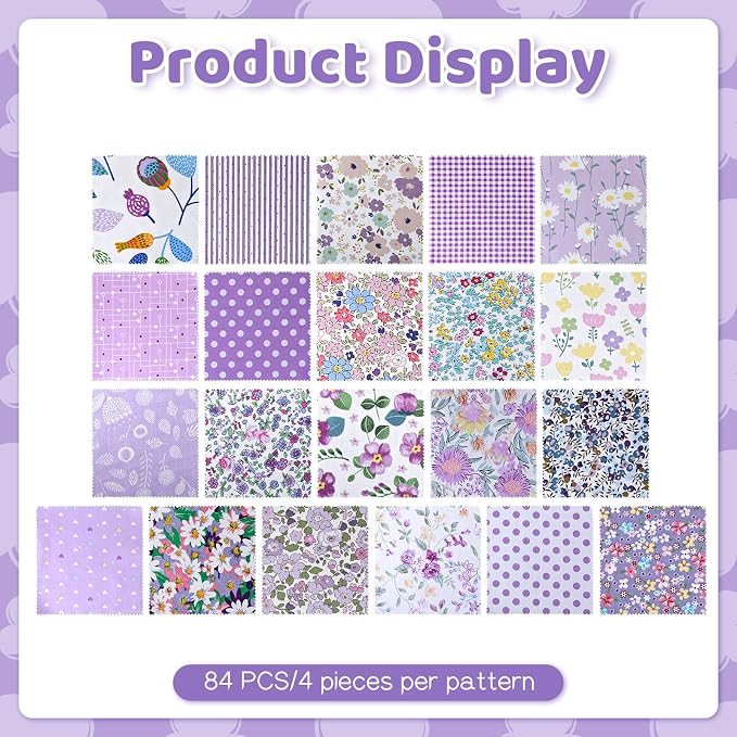 84 Pcs Purple Charm Packs for Quiltings, Cotton Quilting Fabric Bundles - Image 4