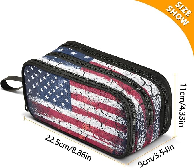 Retro American Flag Pencil Case Box Boys Girls Large Pencil Pouch Zipper - Image 7