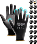 PACIFIC PPE Work Gloves PU Coated-18 Pairs, Touchscreen Working Gloves for Men and Women, Mechanic Gloves, Lightweight, Black, Large