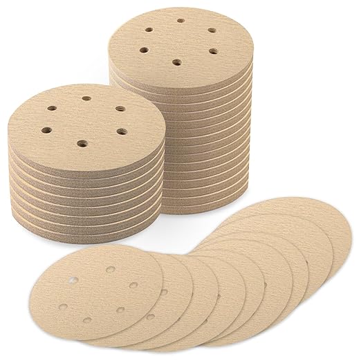 100 PCS 6 Inch Sanding Discs 180 Grit, 6 Hole Hook and Loop Round Sandpaper for Random Orbital Sander