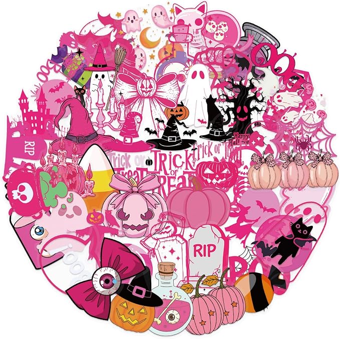 50 Pcs Clear PET Pink Halloween Stickers Decals - Image 7