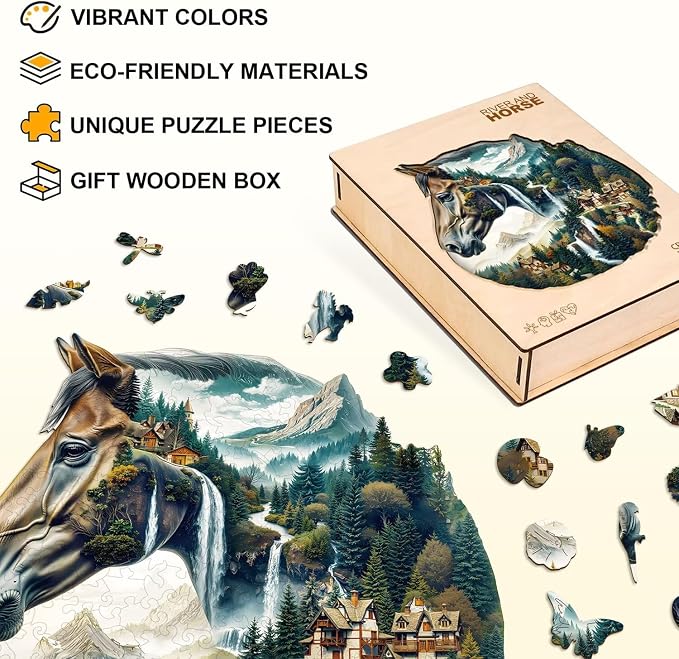 Mountain and River Horse Puzzles Adults Gifts Wooden 190 Pieces 11.4 * 11.1in - Image 2