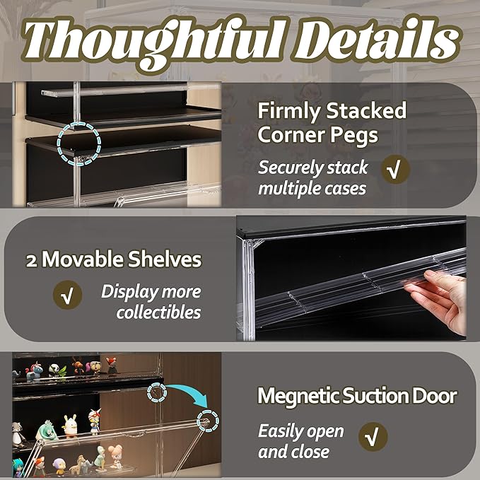 2PCS Clear Display Case for Collectibles, 3-Tier Adjustable Display Case - Image 3