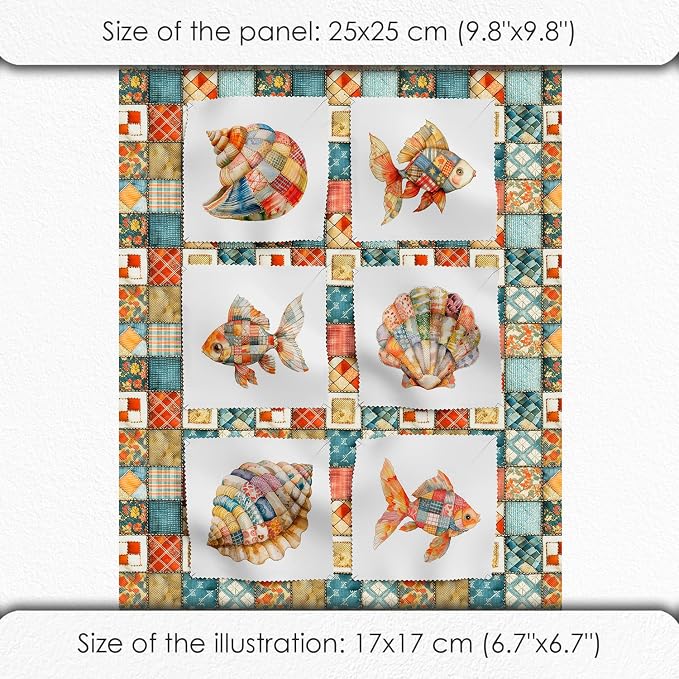 Patchwork Fish Cotton Fabric Panel – 6 Designs + Bonus Sheet 29.5×19.6 inch - Image 6