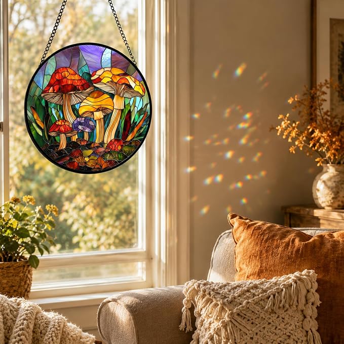 Jungle Mushrooms Acrylic Suncatcher Faux Stained Glass Window Hanging 7.8" | - Image 5