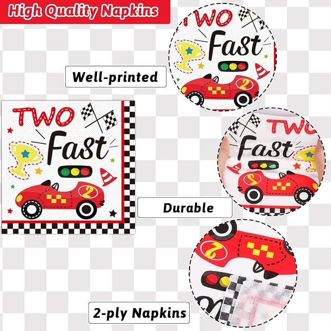 96pcs Two Fast Plates and Napkins Race Car Party Decorations Racing 2 fast - Image 3