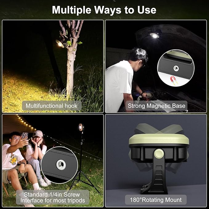 klarus WL3 Camping Light Magnetic Work Light, 1500 High Lumens, 13500mAh High Capacity, 6 Light Modes, Rechargeable Portable LED Lights for Work, DIY, Emergency, Car Repair & Camping - Khaki