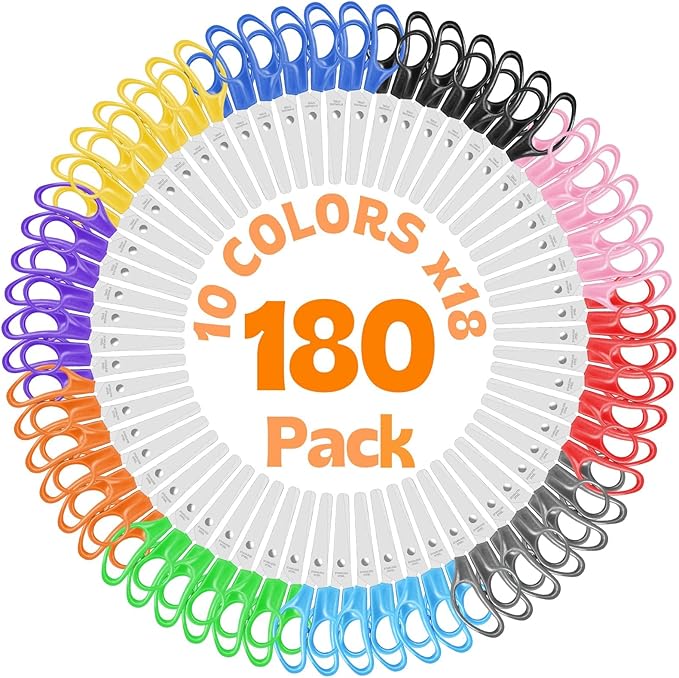 180Pack School Scissors for Student Teacher, 5" Kids Scissors Bulk Blunt Tip Scissor for Kids Safety Scissor for School Classroom Supplies Art Classroom Office Home Use