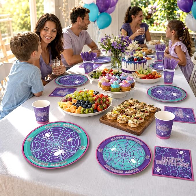168Pcs Purple Spider Birthday Party Decorations - Image 5