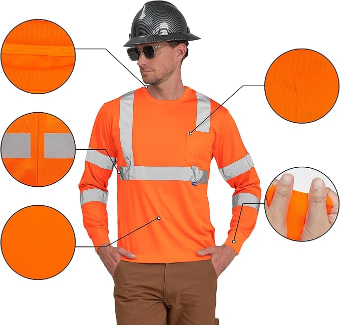 AYKRM Safety T Shirt Reflective High Visibility hi vis Long Sleeve T Shirt (XS-6XL)