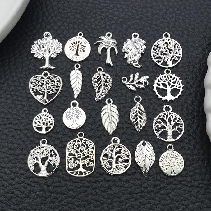WOCRAFT 60pcs Bright Silver Tree Leaf Charms Bracelet Charms - Image 5