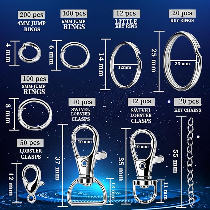 Teenitor 524PCS Keychain Making Kit, Key Chain Clips, Key Chain Rings, Lanyard - Image 2
